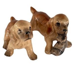 Vintage Miniature Ceramic Dog Figurines 1-1.5” Cocker Spaniel Puppies Playing